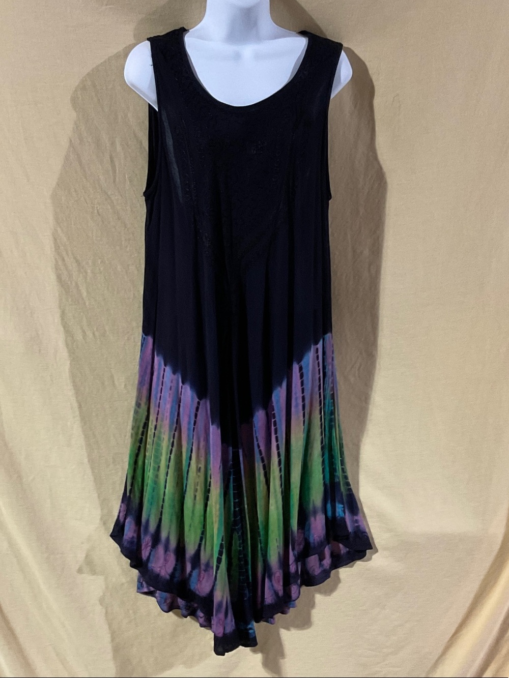 Rima Beachworld Size OS Black Sleeveless Embroidered Tie-Dye Hem Beach Dress